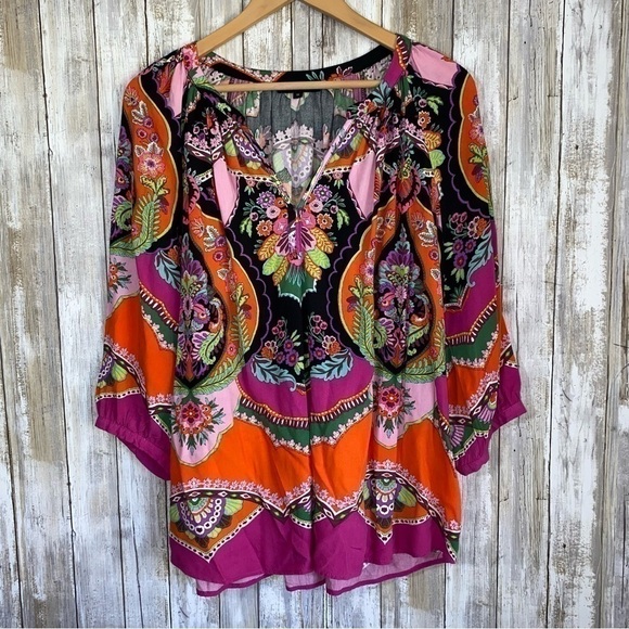 Rachel Zoe Tops - Rachel Zoe Boho Floral Print 3/4 Sleeve Peasant Blouse 1X Plus Size